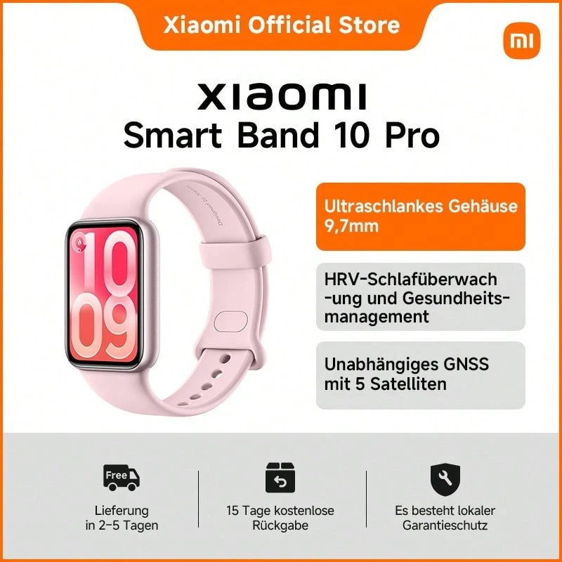 Xiaomi Smart Band 10 Pro - Ultraschlankes Gehäuse (9,7mm) mit 1,74" AMOLED Display | HRV-Schlafüberwachung und Gesundheits-Management | Nachrichten-Synchronisierung auf Zwei Geräten | Unabhängiges GNSS mit 5 Satelliten | Extrem Lange Akkulaufzeit von bis zu 21 Tagen - Lavendelrosa - Übersicht 1
