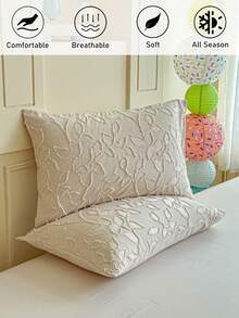1pc Pastoral Leaf Pattern Embroidered Bed Pillowcase, Khaki Minimalist Textured Polyester Throw Pillow Cover, All-Season Ins Style Home Decor, Soft And Breathable, Machine Washable, No Filling Included - Khaki - View 5