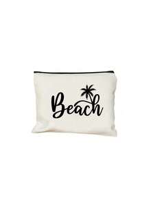 復古波點白色大容量單肩包套裝－印有「Beach」字母與棕櫚樹圖案，附白色小包的購物旅行托特包，可折疊單肩手提包，通勤托特包，平板收納包，夏季旅行必備包，適合海灘旅行、泳池日、購物與日常使用，返校季、教師節禮物 - 彩色 - 查看 16