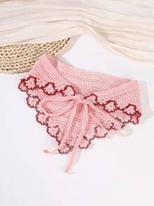 1件夏季針織花卉刺繡三角頭巾女款，髮巾，日常旅行度假防曬，清新風格髮飾 - 粉色 - 查看 4