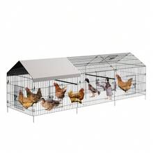 Techigher Metal  With Waterproof Cover, Outdoor Chicken Run Pen, Portable Metal Poultry Cage Yard Playpen With 4 Doors & Window For Chickens, Ducks, Rabbits And Hens - Grey - View 5
