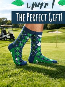 1 Pair Navy Green Argyle Mid-Calf Socks, Golf Retro Style Breathable Durable Unisex Socks - Multicolor - View 5