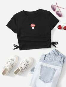 Camisetas adecuadas para fiestas y uso diario. Uniforme Escolar Infantil, Camiseta de Manga Corta con Estampado de Letras y Pantalones Cortos de Verano para Niños, Estampado de Skateboard, Serie de Estilo de Moda Líder, Camiseta de Estilo Dulce, blanca de manga corta, adecuada para el uso diario. Camisa de manga corta - Negro - Ver 1