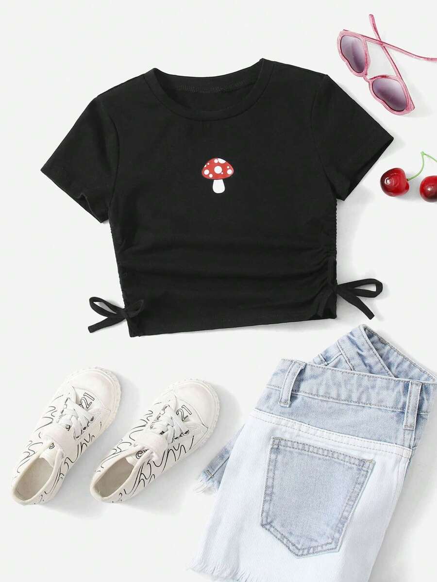 Camisetas adecuadas para fiestas y uso diario. Uniforme Escolar Infantil, Camiseta de Manga Corta con Estampado de Letras y Pantalones Cortos de Verano para Niños, Estampado de Skateboard, Serie de Estilo de Moda Líder, Camiseta de Estilo Dulce, blanca de manga corta, adecuada para el uso diario. Camisa de manga corta - Negro - Ver 1