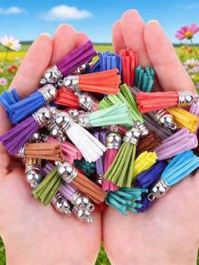 30/60/100pcs Assorted Vibrant Faux Suede Tassels With Gold Tone Caps - Rainbow Keychain Charms, Suitable For DIY Jewelry, Crafts And Phone Straps, Jewelry Making Accessories - Tassel - View 5