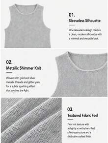 Bộ trang phục mùa hè mới thời trang dành cho nữ của Joy Knit - Trang phục mùa xuân cho nữ, Áo len cổ tròn dáng ngắn, tối giản, thoải mái, đa năng, chất liệu xuyên thấu, lấp lánh chỉ vàng, thích hợp cho mặc hàng ngày ngoài trời, đi nghỉ mát hoặc đi biển. - Bạc - Xem 8