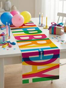 1pc Happy Birthday Table Runner - Colorful Rectangular Polyester Fabric, Birthday Tablecloth, Multi-Color Party Backdrop, Woven Indoor/Outdoor Home Party Table Decor - A - View 6