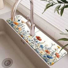 1 pieza Protector de salpicaduras de goma con diseño floral para grifo, alfombrilla antisalpicaduras para grifo de baño, protector de lodo, almohadilla de grifo a prueba de humedad y antideslizante, accesorio para encimera de cocina. Protege tu encimera de cocina. - Multicolor - Ver 12