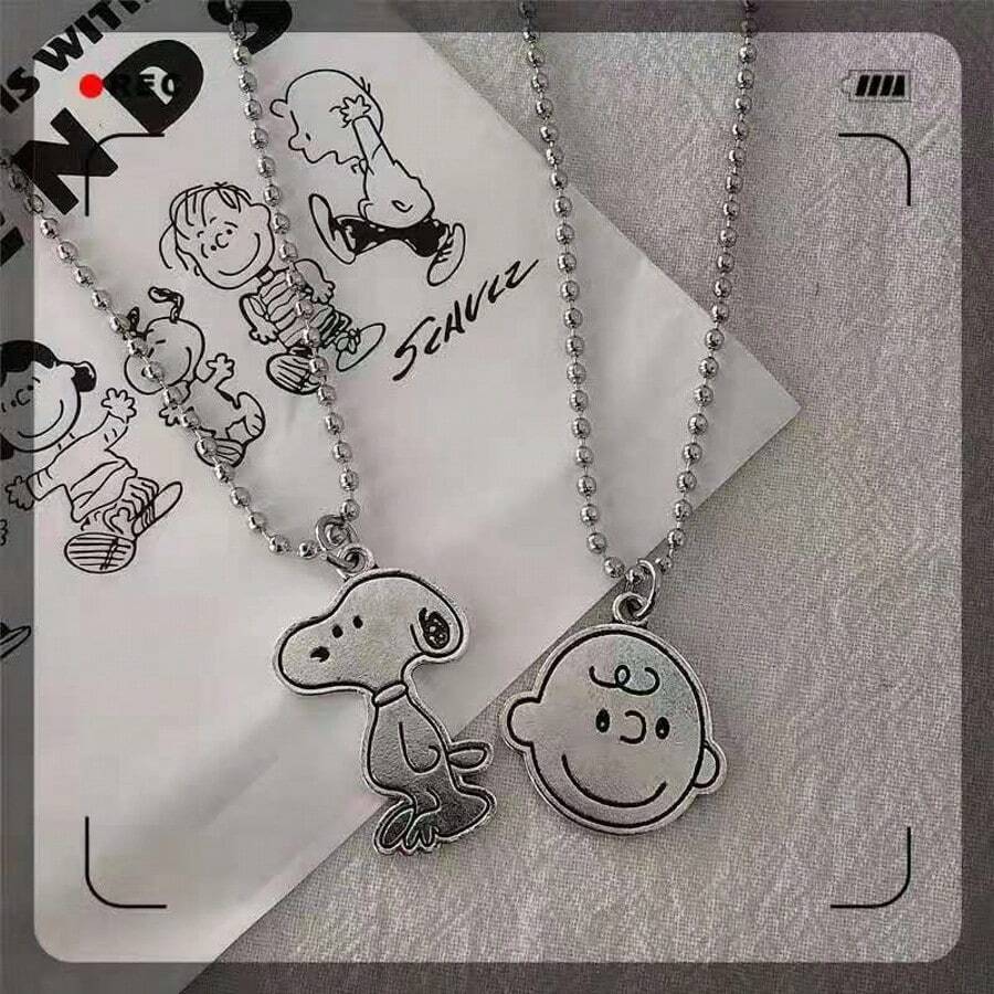 SNOOPY 1件可愛女孩心情情侶項鍊卡通鎖骨毛衣鍊，適合作為給粉絲、家人和朋友的小禮物，日常必備 [隨機款式] - 彩色 - 查看 1