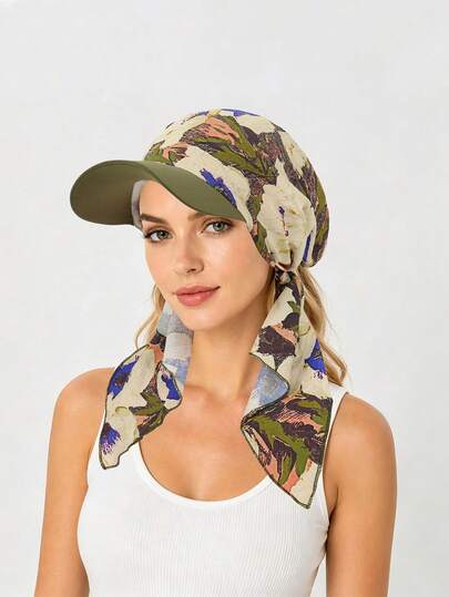OBOVAY 1 chiếc mũ turban thể thao in họa tiết nhẹ cho nữ kèm mũ lưỡi trai, mũ turban lưỡi trai thoáng khí thoải mái phong cách thường ngày, mũ thể thao đa năng thoáng khí, che nắng & chống tia UV, phù hợp mặc ngoài trời hàng ngày mùa hè và mùa thu