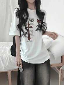 Short-Sleeved T-Shirt For Women, Summer, Round Neck, Loose Top - White - View 1