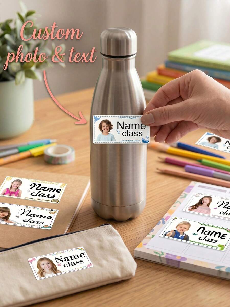 14/27/58pcs Stiker Foto Nama Anak yang Dapat Disesuaikan, Stiker Foto Anak yang Dapat Dikustomisasi, Cocok untuk Sekolah Dasar, Map PR dan Perlengkapan Seni, Stiker Mainan Anak yang Dapat Dikustomisasi, Dot Bayi dan Perlengkapan Penitipan Anak - MultiWarna - View 1