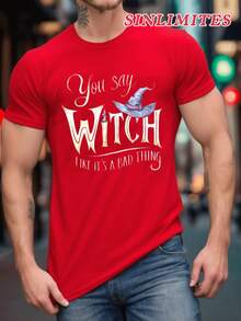 Camiseta de Algodón Suave para Hombre con Estampado de Bruja, Ideal para Halloween, Regalo para Amigos, Diseño Moderno, Tallas S a 2XL, Verano, Manga Corta Ligera y Transpirable TTG4 - Burdeos - Ver 2