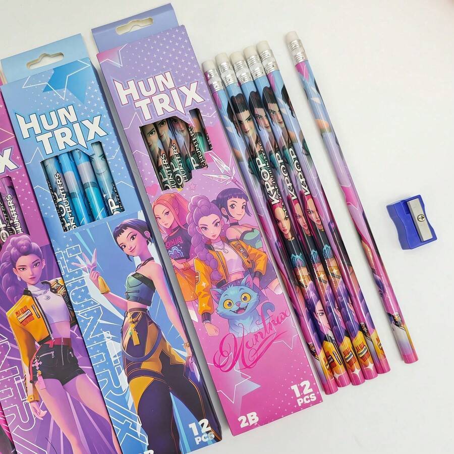 12Pcs Printed 2B Pencils, Boxed Sketch & Writing Stationery, Exquisite Fan Collection Peripherals, Random Shipment - Multicolor - View 1