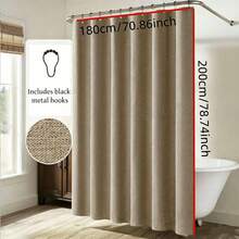 1pc Thickened Shower Curtain, Khaki Linen Texture Shower Curtain With Metal Hooks - Thickened Quick-Dry Fabric, Suitable For Bathroom Privacy And Decoration - Khaki - View 3