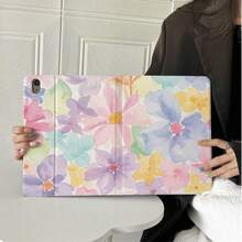 1 Piece White Base Soft Watercolor Pastel Floral Full Print Table Case - Multi-Angle Stand Protective Cover With Pen Holder Compatible With IPad Pro (M5)/ Air (M3)/ 10th Generation 10.9-Inch 2022 Smart CaseiPad 11(A16 2025)/Galaxy Tab S10+/S9/A9,Compatible With Oppo Pad,Compatible With Huawei Matepad,Compatible With Vivo Pad,Compatible With Honor Pad,Compatible With Lenovo Xiaoxin Pad - Multicolor - View 1