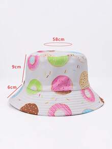 1pc Women's Reversible Donut Print Bucket Hat, Sweet Candy Pattern Sun Cap, Foldable UV Protection For Beach & Festivals - Donut-shaped Double-sided Fisherman's Hat - View 2