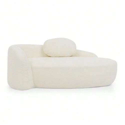 Minimalist Teddy Fleece Sofa With Rounded Design, Softly Padded Couch With Cushions, Versatile For Living Room, Bedroom And Studio. - 米色 - 查看 1