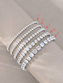 Multi-Size Full Zirconia Tennis Bracelet, Light Luxury Hip-Hop Style, Gold-Based, Featuring "Dense Zirconia Inlay + Tennis Chain Structure" Design, Combining Hip-Hop Sparkle With Light Luxury Jewelry's Exquisite Texture. Suitable For Mature Styles, Ideal For Daily Outings, Outfits, Light Parties And More - Silver - View 3