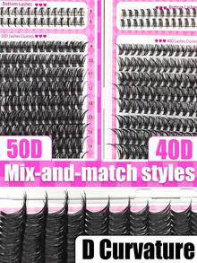 YIDUO 簇狀睫毛套組 1400PCS 漫畫感水光柔細簇狀睫毛 40D 50D 60D 80D 9-16mm 連續長度 D捲 個別睫毛 附仙女漫畫下睫毛 全套DIY睫毛工具組 初學者適用 旅行必備 女性禮物 自居家DIY - 彩色 - 查看 10