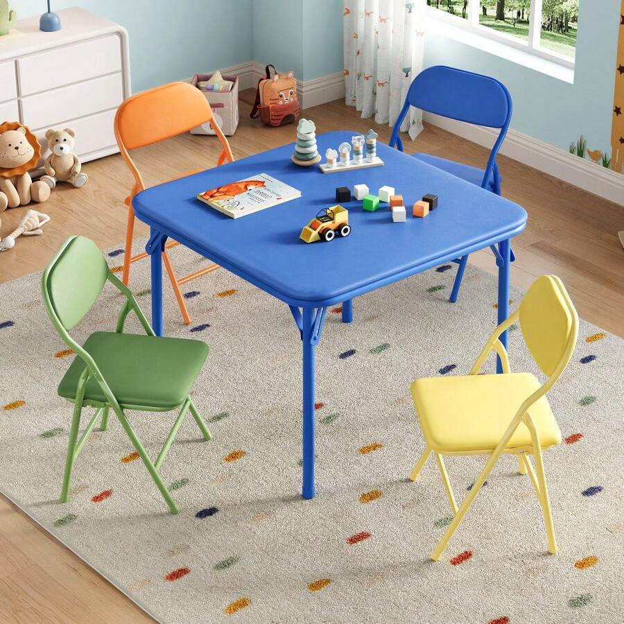 Hodeffior 3/5 Piece Folding Card Table And Chairs Set, Portable Dining Table With 4 Padded Folding Chairs, Foldable Indoor Outdoor Table Set For Camping, Party, Garden, Balcony And RV Use - Colorful-b - View 1