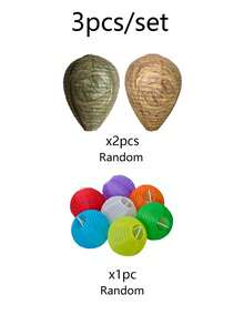 3pcs/Set Artificial Beehive With Small Lanterns - Natural Bee Repellent, Outdoor Hanging Artificial Beehive Decoration, Suitable For Garden/Yard/Porch/Patio, Random Color Lanterns - A - View 10