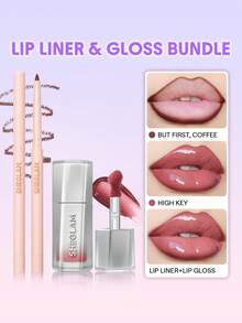 SHEGLAM [2 Pcs] So Glassy 唇線筆&唇蜜組合 品牌美妝化妝品 適合女士與女孩 - 但首先,咖啡+高調 - 查看 1