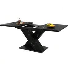 Mesa de comedor telescópica (119-158,5 x 80 cm), mesa extensible, mesa de cocina, se extiende de 119 a 158,5 cm gracias a extensiones internas, para cocina y salón, mesa de comedor color madera con tablero curvado - Negro - Ver 9