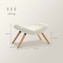 Moderner Fußhocker Mit Fleece-Bezug Und Holzbeinen, Gepolstert, Für Wohnzimmer, Schlafzimmer, Flur, Cremeweiß - 乳白色 - 查看 2