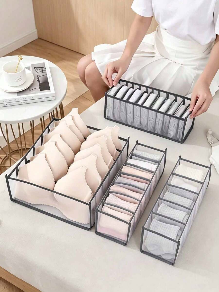 3pcs Underwear And Socks Storage Box, Foldable Drawer Design, 2/1pc, 3-In-1 Storage Box, Durable Nylon Material, Suitable For Underwear And Socks Storage, Travel, Home, Storage, Clothing Storage And Dorm Organization Essential
