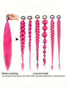 2pcs DIY Hair Extensions, Synthetic Heat-Resistant Straight Voluminous Ponytail, Suitable For Girls, Ideal For Halloween, Christmas And Holiday Parties - Multicolor - View 3