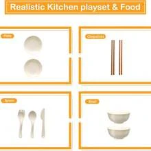 Juego de cocina para niños, juego de cortar alimentos para niños, alimentos de juego simbólico frutas y verduras educativas, ollas y sartenes de tamaño realista, verde y rosa adecuado para niños y niñas para jugar, incluye cocinar, saltear, cortar verduras y otros utensilios de cocina - Multicolor - Ver 4