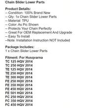 WD NICE MOTO 摩托車鏈條滑塊下部零件 適用於 TC TE FE 2014-2016 FC 2014-2015 Husaberg 125-501 TE 2013-2014 配件 - A - 查看 7