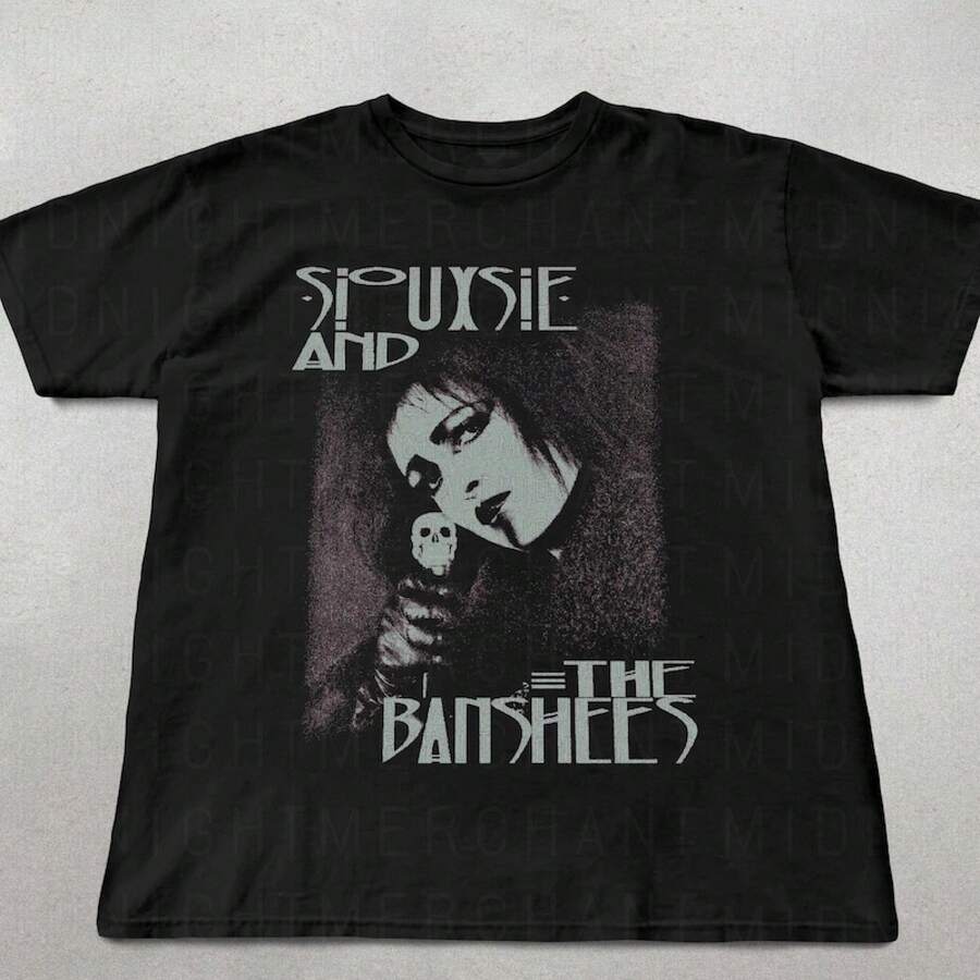 Fashion Print Casual T-Shirt Siouxsie and the Banshees Shirt, 90s goth band tee, Gothic clothing, Cute retro band shirts, Grunge graphic tee, Goth music shirt, Unisex,Kids Boys Clothing,Graphic Tees Boys,Boys Graphic Tees,Children's Sports Top,  Outfit, Girl's Clothing, - Svart - Visa 1