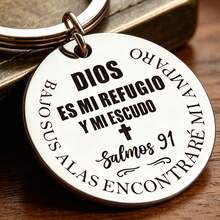 1pc Elegant Stainless Steel Engraved Keychain, Inspirational Gift, Spanish Psalm 91, Gift For Friends, Prayer Gift, Suitable For Gatherings, Parties, Birthdays Car Accessories Bag Charm Backpack For School Cute Goth Y2k Bag Accessories Lanyards With Id Holder Car Accessories Bag Charms Christmas Car Accessories Teacher Sister Gift Ideas Gifts For Mother, Father, Graduation, And Teacher - Silver - View 2