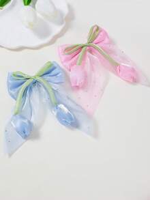 6pcs Girls Mesh Tulip Bow Sweet Versatile Ponytail Hair Clip Back Of Head Hair Pin Hair Accessory For Daily Use And Gift - Multicolor - View 5