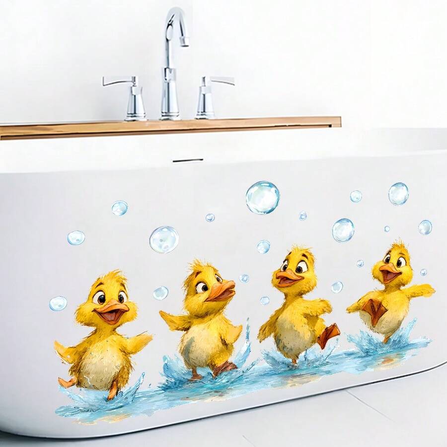1pc Removable Bathtub Decal Sticker, Cute Yellow Duck With Bubbles - Multicolor - View 1