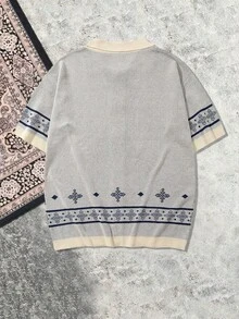Men's Unisex Polo Collar Knit Shirt Short Sleeve Loose Casual Versatile Commute Embroidered Spring Summer - Apricot - View 3