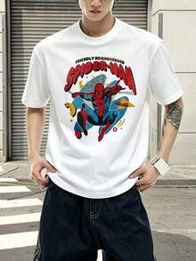 Marvel Marvel Comics Friendly Neighborhood Spider Man Graphic T Shirt 100 Percent Cotton Men Clothes Men's T Shirts Summer Holiday Outfits Marvel Series Mens Gift Ideas Street Wear - 白色 - 查看 3