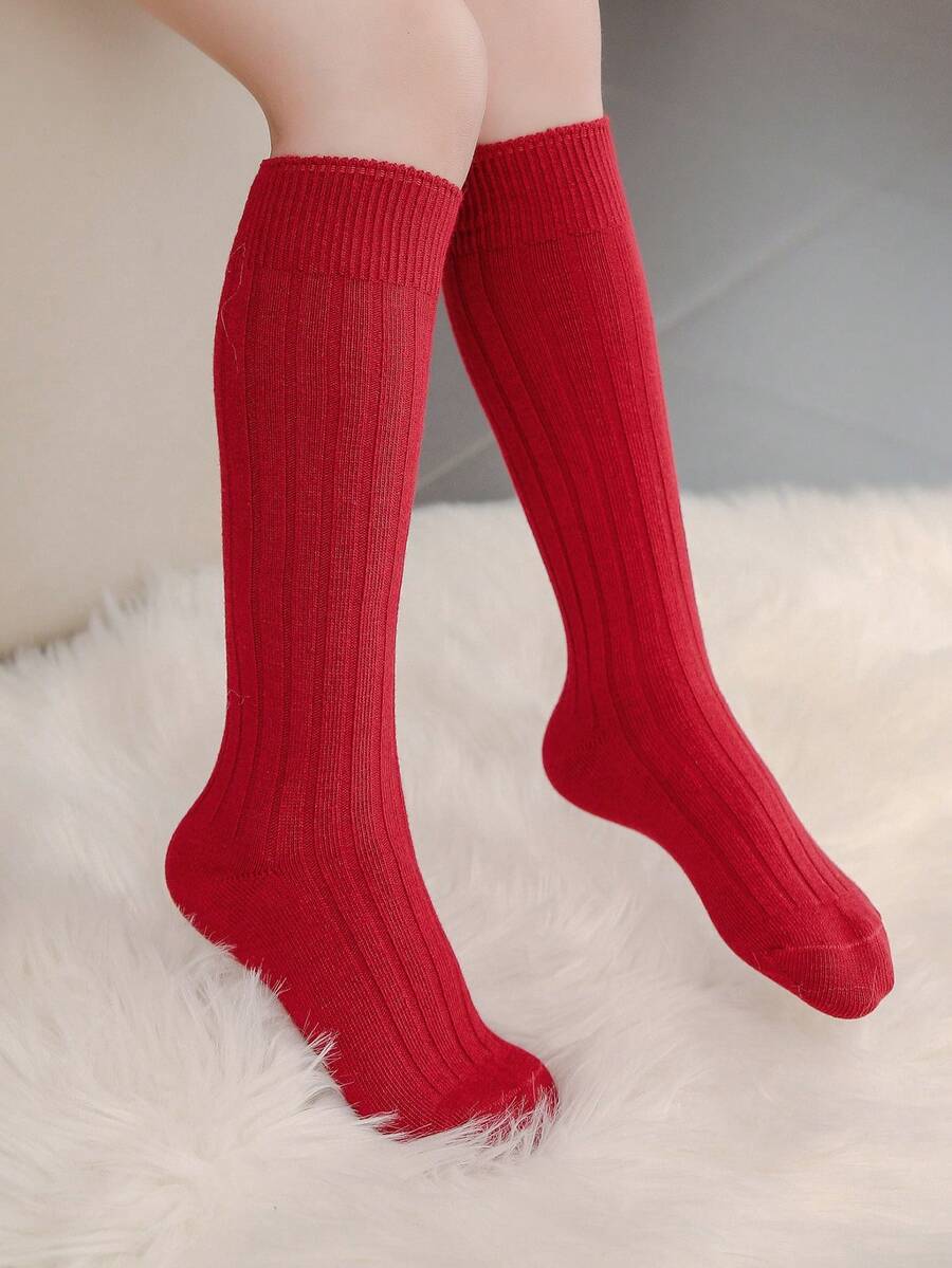 1 Pair Casual Versatile Calf Socks For Big Kids - Red - View 1
