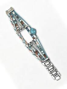 Rhombus Stone PU Leather Bohemian Band, Adjustable Length Compatible With (38/40/41/S10 42) (42/44/45/49/S10 46) Ultra/SE/11~1 - Mint Blue - View 13