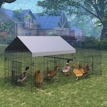 Techigher Metal  With Waterproof Cover, Outdoor Chicken Run Pen, Portable Metal Poultry Cage Yard Playpen With 4 Doors & Window For Chickens, Ducks, Rabbits And Hens - Grey - View 3