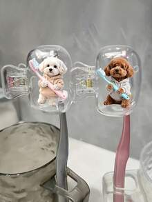 Puppy Hoodie 便攜式牙刷頭蓋收納盒與牙刷保護套，居家、商務旅行、日常使用與戶外旅行必備浴室配件，情侶牙刷組，聖誕節、復活節、情人節、教師節禮物，家庭禮物 - 彩色 - 查看 2