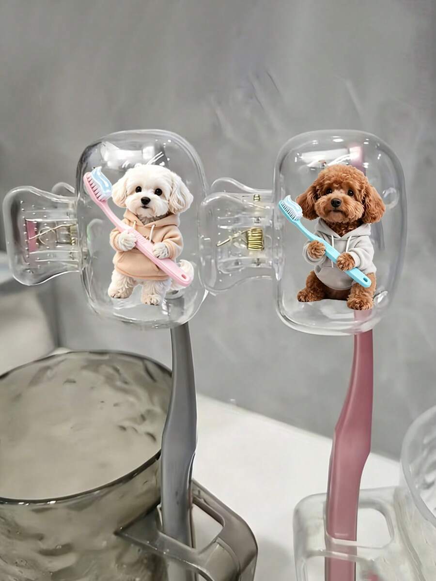 Puppy Hoodie 便攜式牙刷頭蓋收納盒與牙刷保護套，居家、商務旅行、日常使用與戶外旅行必備浴室配件，情侶牙刷組，聖誕節、復活節、情人節、教師節禮物，家庭禮物