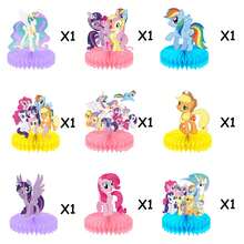 9 PCS MINISO My Little Pony Party Table Decor Set, Premium Honeycomb Cartoon Displays, Foldable Paper Centerpieces, Rainbow Celebration Props, Cake Table Styling Accessories, Holiday Party Decorations - Style 1 - View 2