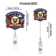 2D Single-Piece American 250th Anniversary Celebration Badge Reel, Retractable Badge Holder With Swivel Alligator Clip, Independence Day Gift - Style 1 - View 2