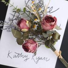 - Juego de ramo de rosas secas naturales de 6 flores, decoracin del hogar de 14 pulgadas, ramo de rosas secas de colores, adecuado para todo tipo de arreglos florales de decoracin de bodas - Color azufaifo - Ver 1