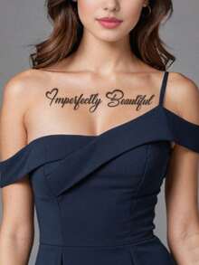 1pc Cursive English Inspirational Tattoo Sticker, Mature Style Cursive English Tattoo Sticker With Heart Decoration, Suitable For Chest / Collarbone / Shoulder & Neck, Creating A Confident And Gentle Atmosphere - Multicolor - View 2