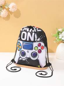 6pcs Black & White Game Console Pattern Baby Shower Party Drawstring Backpack Gift Bags, Game Console Theme Gender Reveal Party Favors, Packaging Supplies Gift Bags, 1st Birthday Party Gift Bags, Baby Shower Party Durable Reusable Bags, Newborn Party Table Decor, Baby Shower Decorations, Baby Shower Gifts, Gender Reveal Decorations, Casual Style, Birthday Party Decorations, Fashion Backpacks, Snack Storage Bags, Candy Bags, Party Favors - Black and White Game Console - View 6