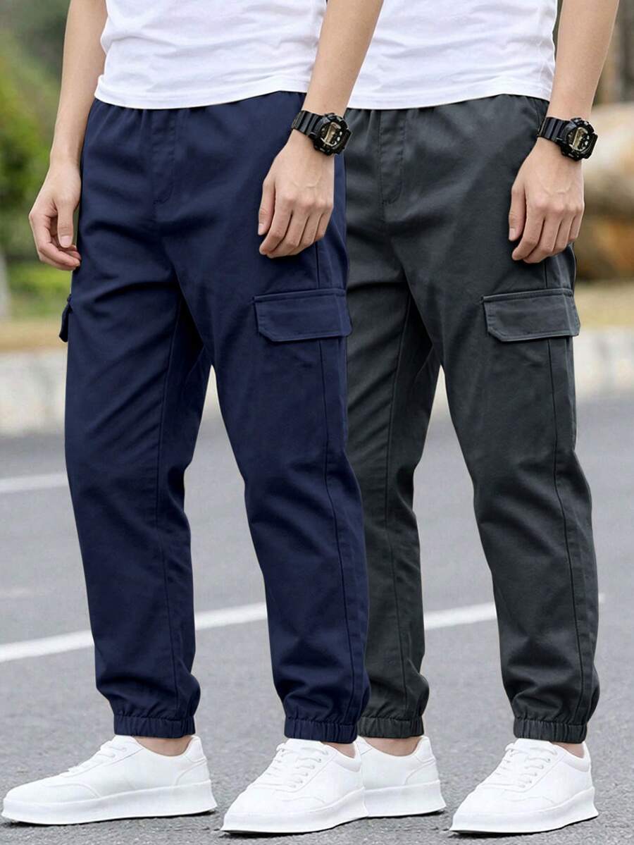 2条装青少年男童休闲抽绳腰工装裤,百搭户外街头服饰 - 彩色 - 查看 1
